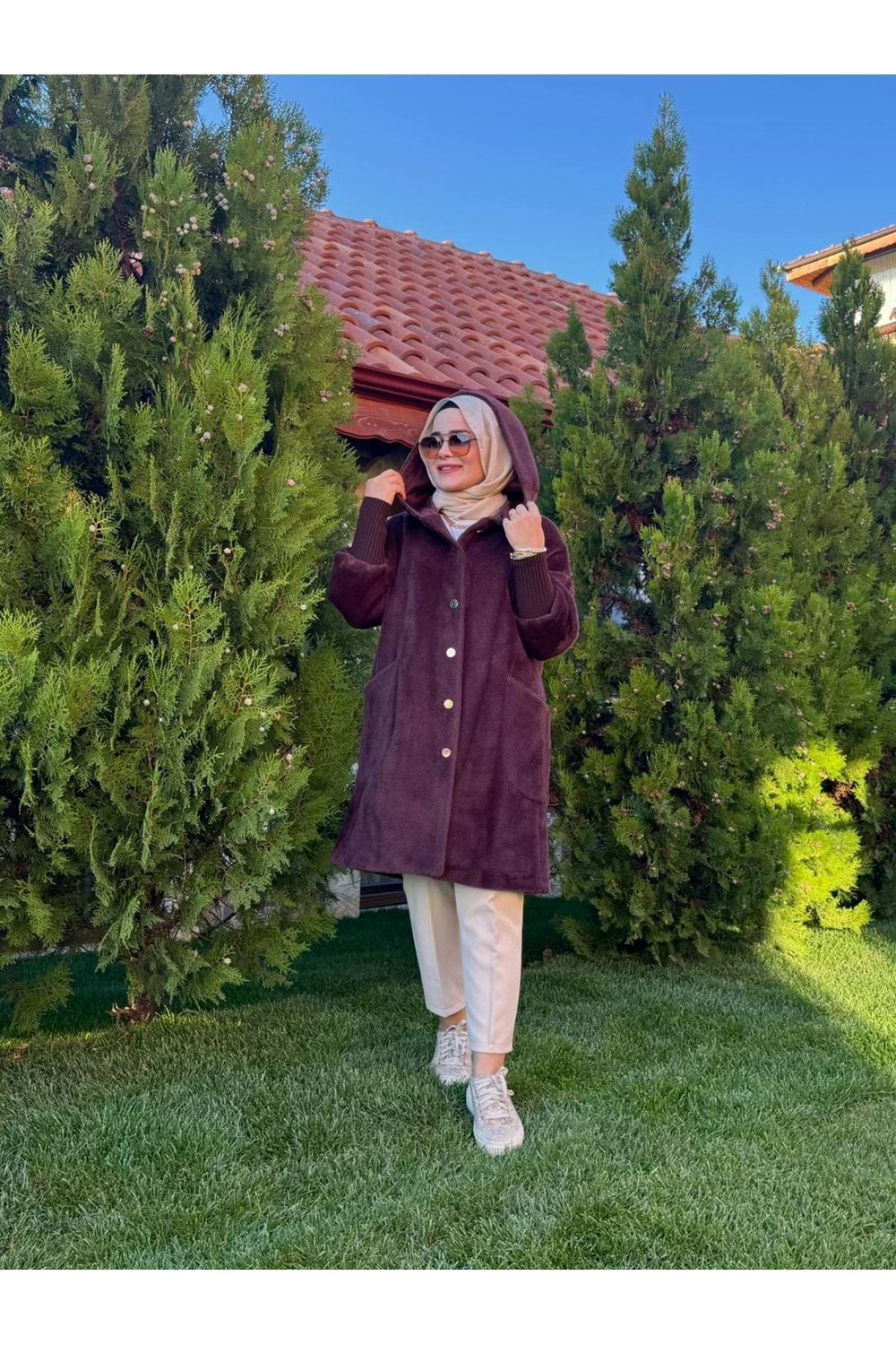 ANGORA DÜĞMELİ KABAN - KAHVERENGİ - STD