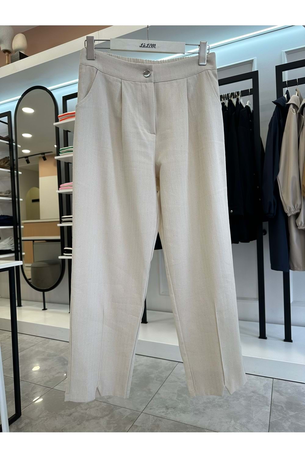KETEN PANTOLON - KREM - L