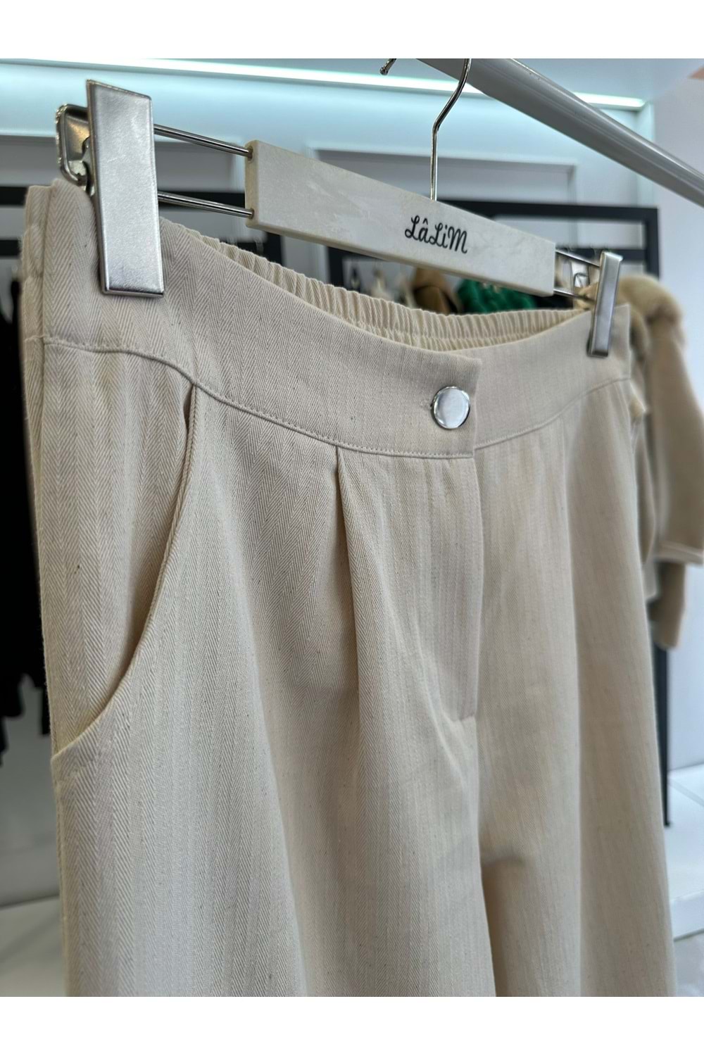 KETEN PANTOLON - KREM - L