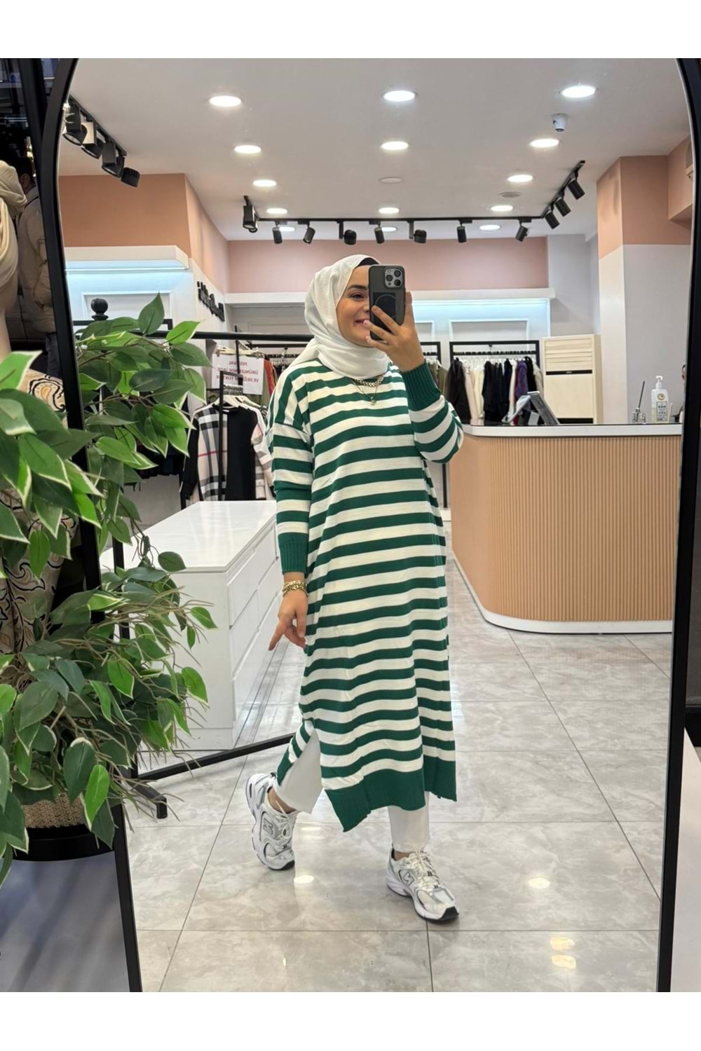 ÇİZGİLİ TRİKO TUNİK - BENETTON YEŞİLİ - STD