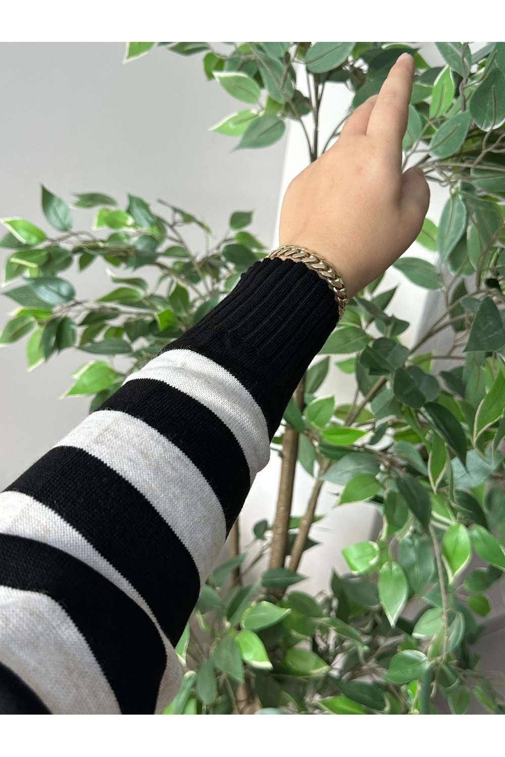 ÇİZGİLİ TRİKO TUNİK - SİYAH KREM - STD