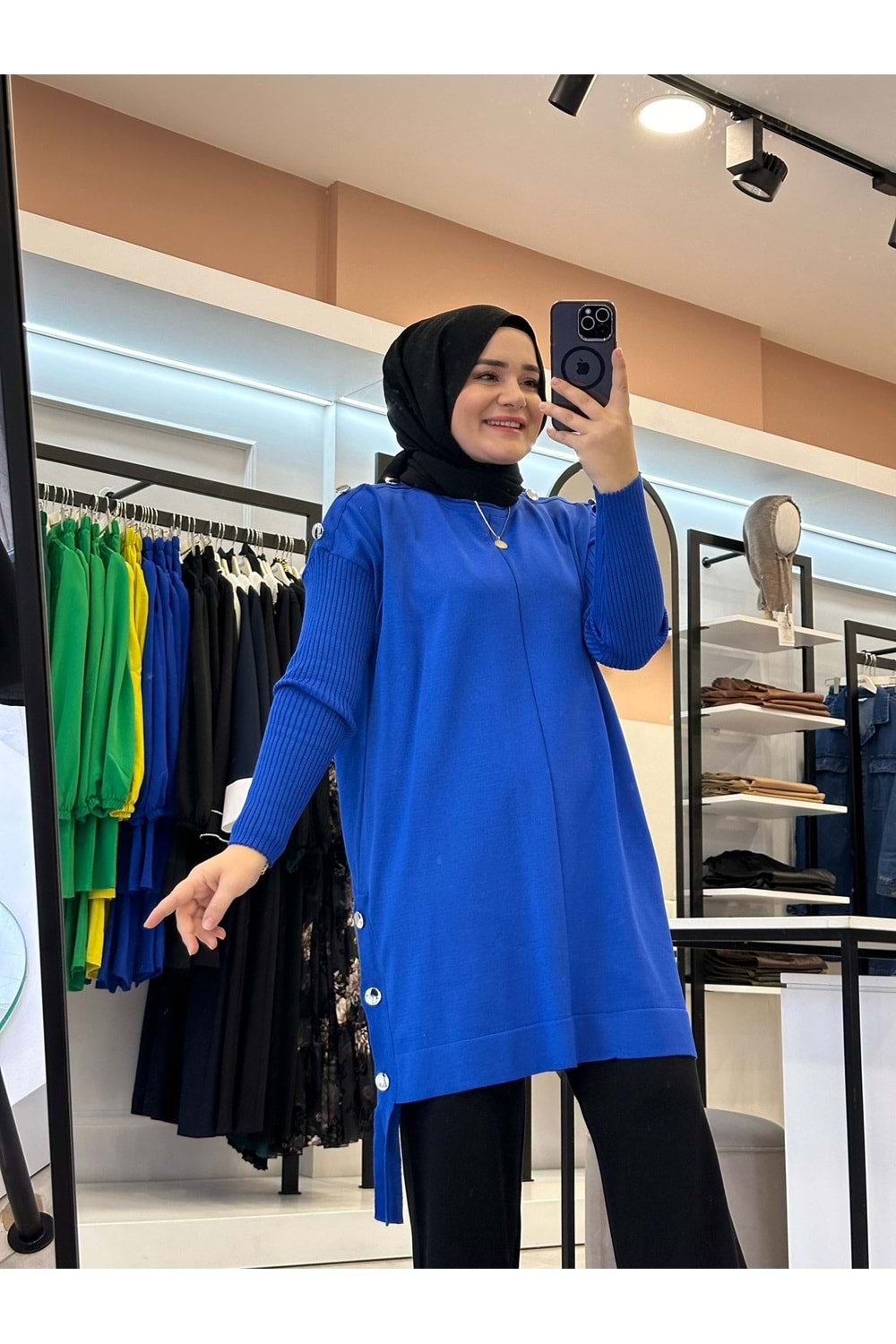 DÜĞMELİ TUNİK - SAKS MAVİSİ - STD