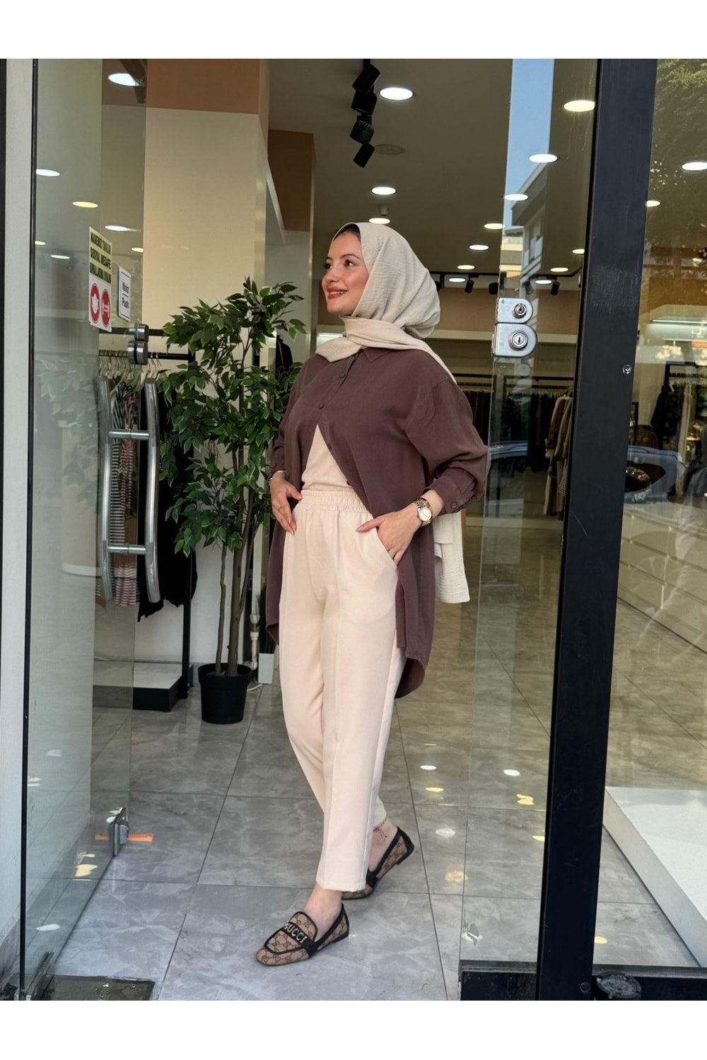 ÜTÜ İZLİ PANTOLON - KREM - 3