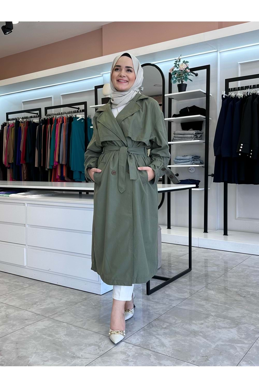 OVERSIZE TRENCH - HAKİ YEŞİLİ - STD