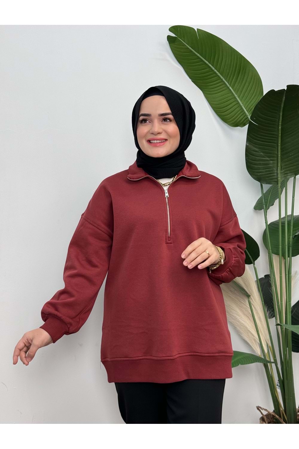 FERMUAR YAKA SWEAT - BORDO - L-XL