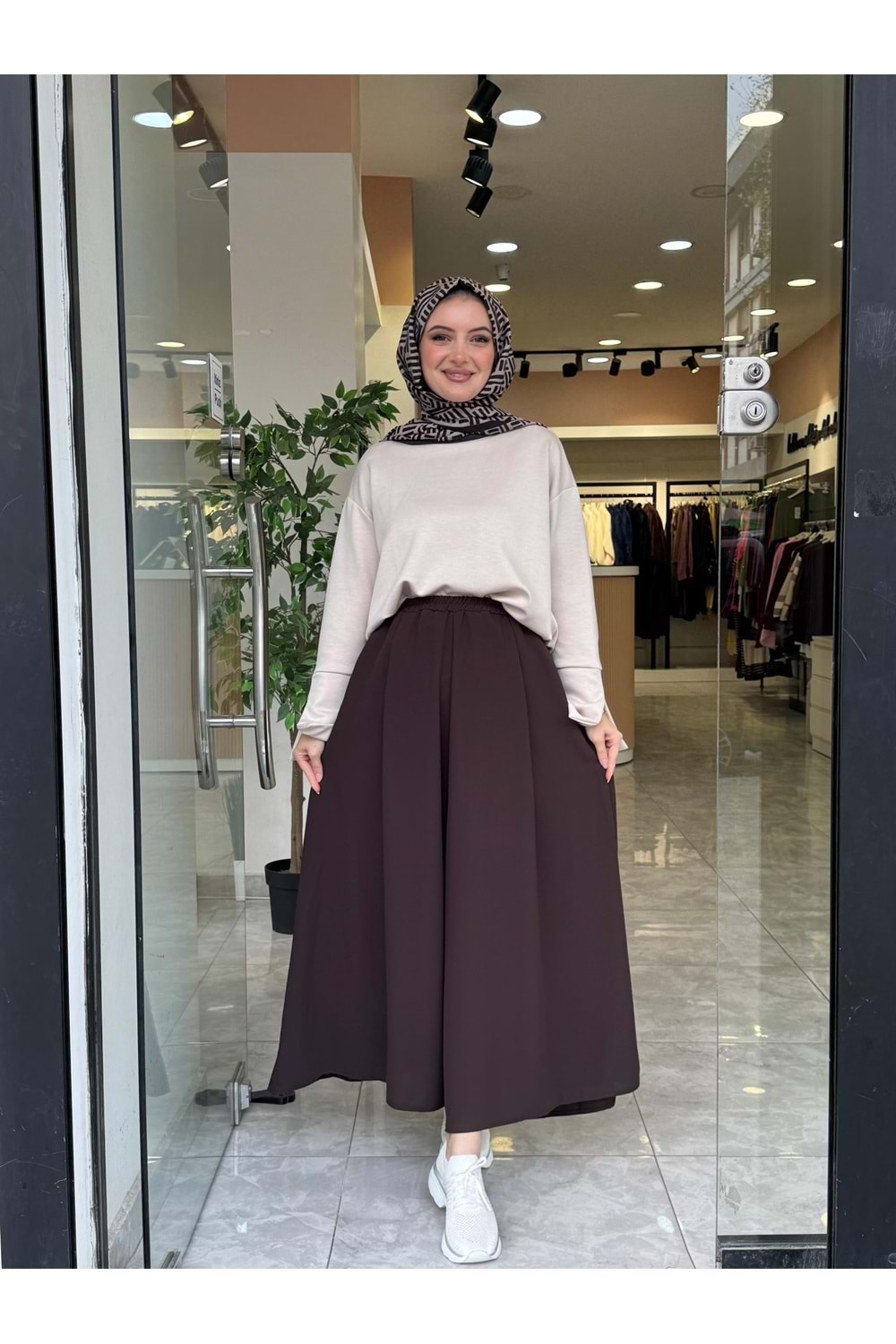 KREP PANTOLON ETEK - KAHVERENGİ - 1