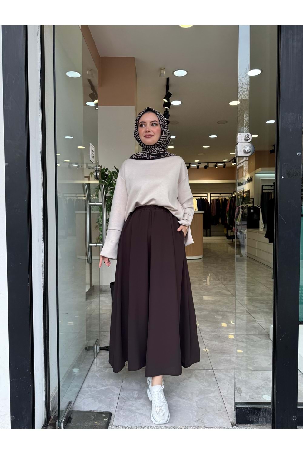 KREP PANTOLON ETEK - KAHVERENGİ - 1