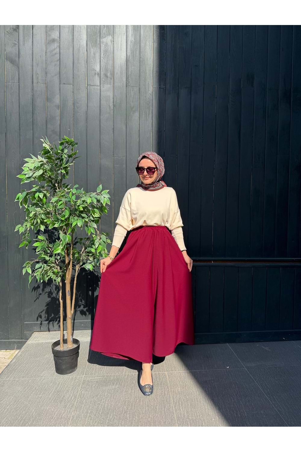 KREP PANTOLON ETEK - BORDO - 1