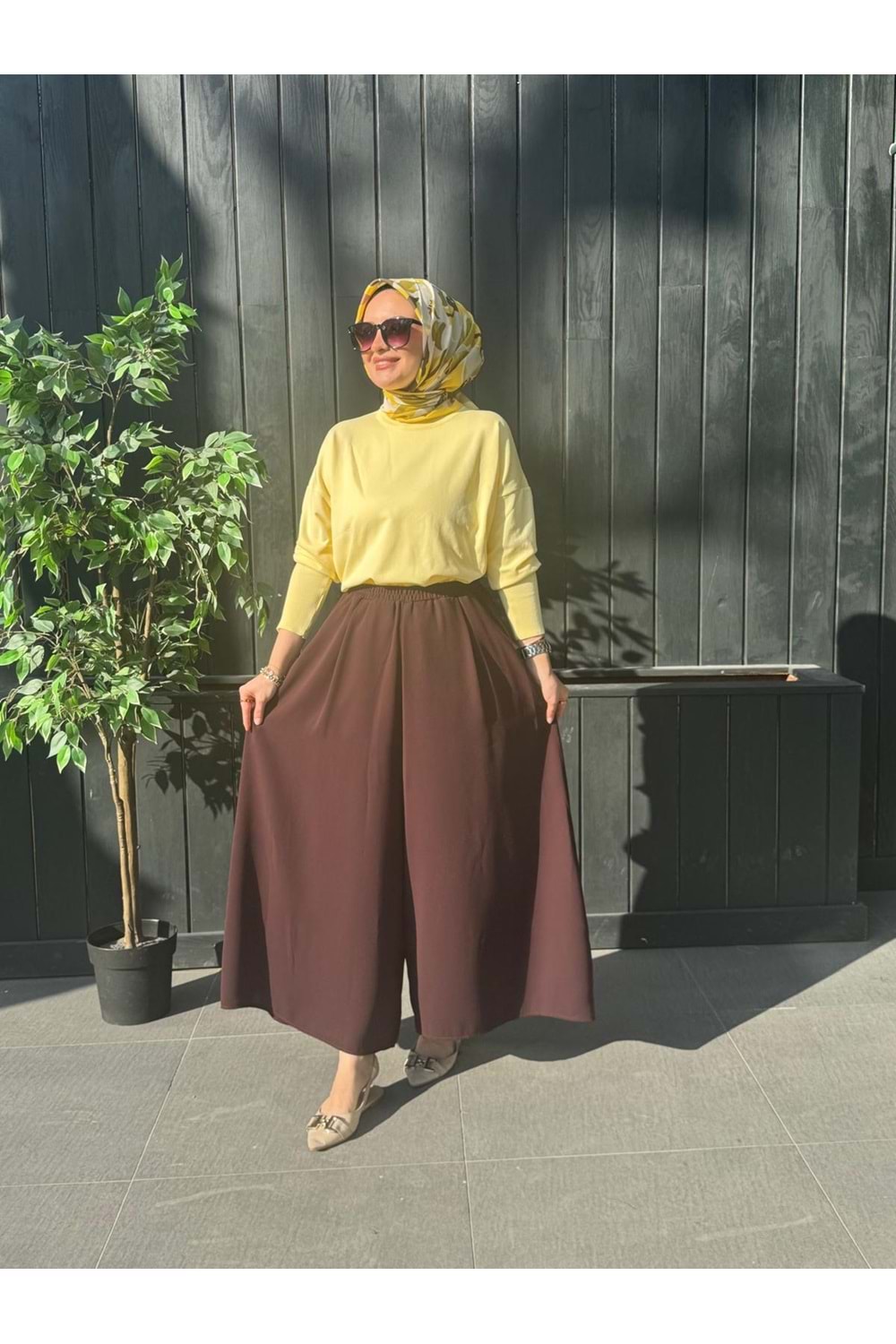 KREP PANTOLON ETEK - AÇIK KAHVERENGİ - 1