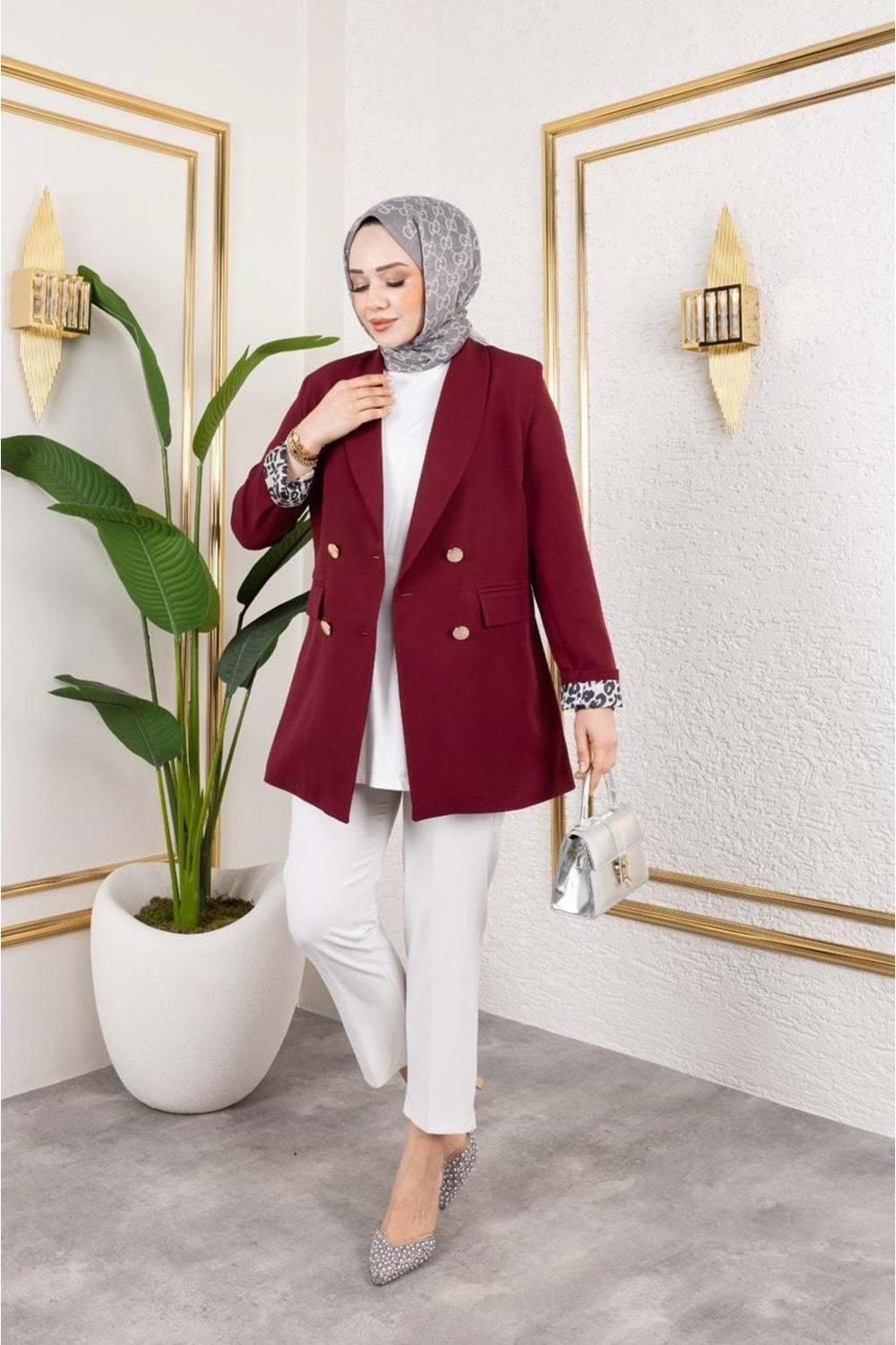 BLAZER LEOPAR CEKET - BORDO - 1