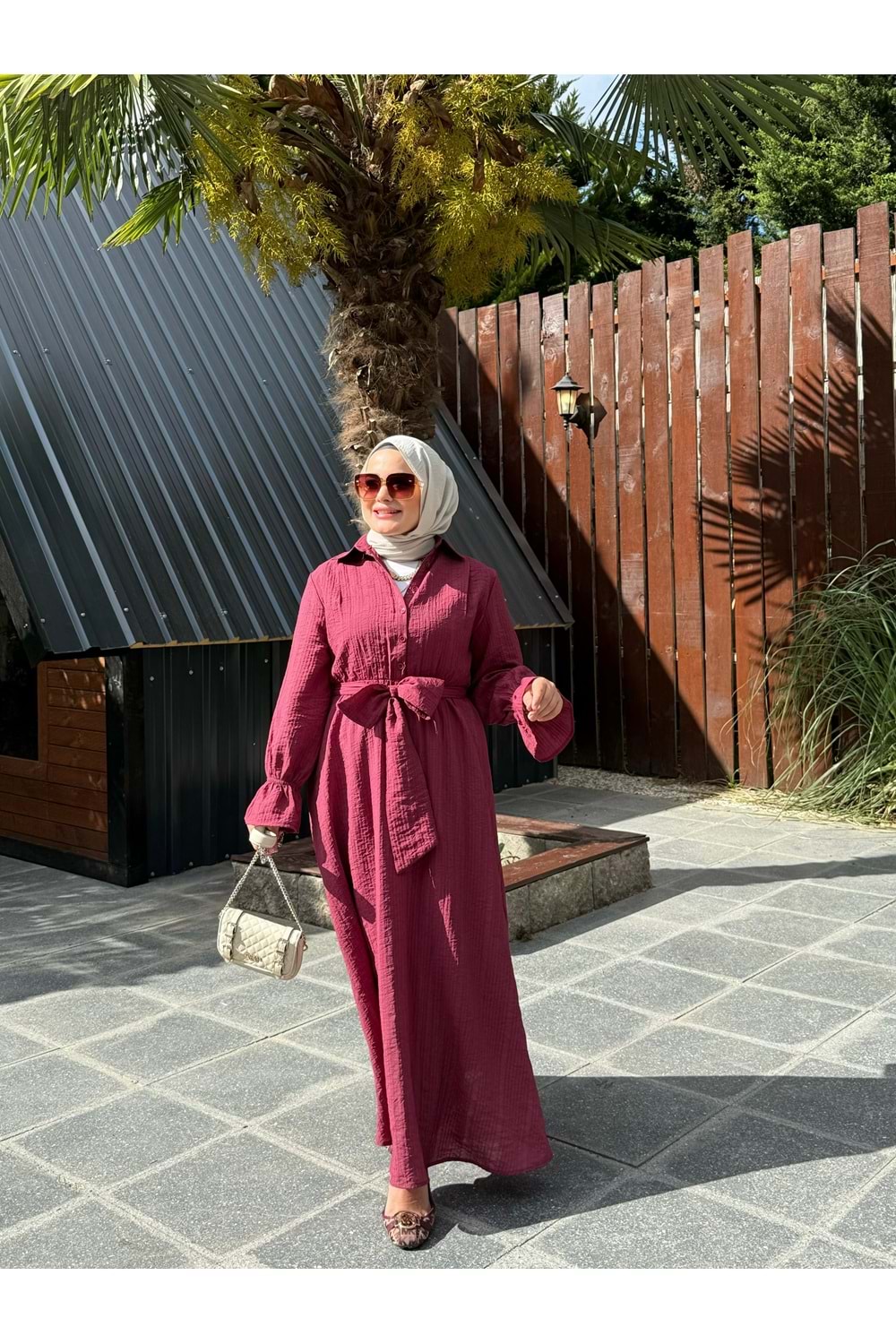 GÜLCE KUŞAKLI ELBİSE - GÜL KURUSU - 1