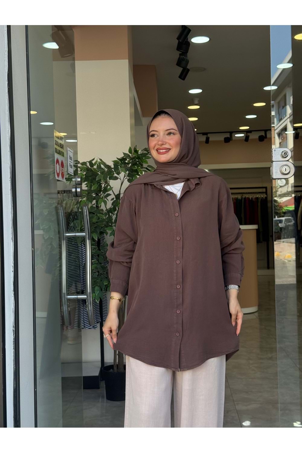 NARİN GÖMLEK - KAHVERENGİ - 46