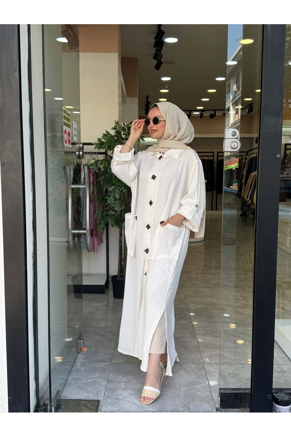 YASMİN UZUN KAP - BEYAZ - S-M