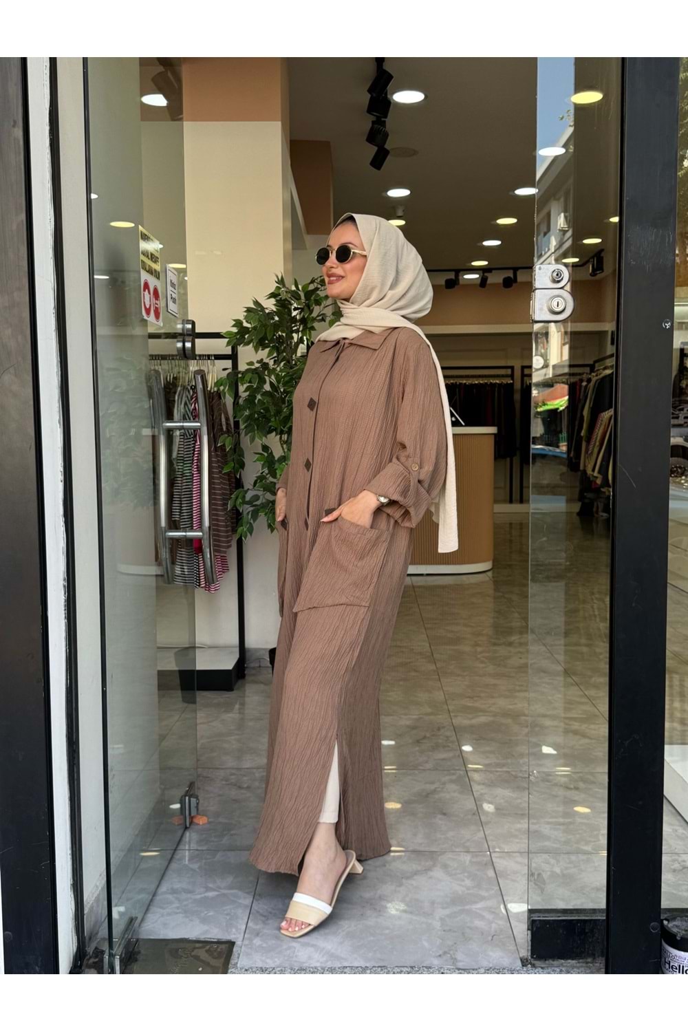 YASMİN UZUN KAP - KAHVERENGİ - S-M