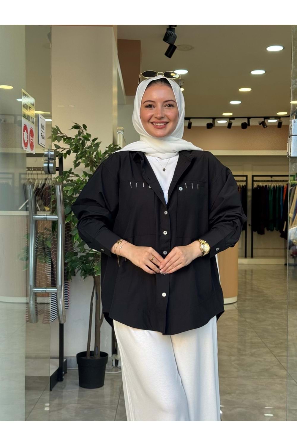 POPLİN GÖMLEK - SİYAH - S-M