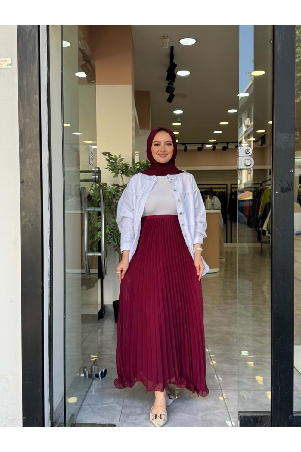 ŞİFON ETEK - BORDO - S-M