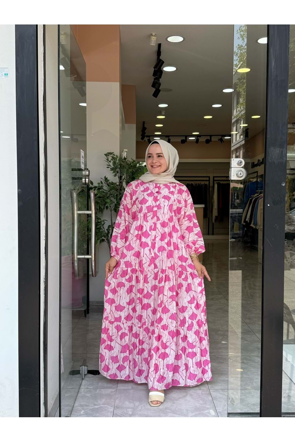 YAPRAK ELBİSE - PEMBE - 1