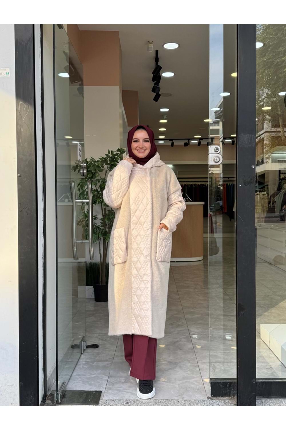 KAPÜŞONLU KAPİTONE ANGORA KABAN - KREM - 1