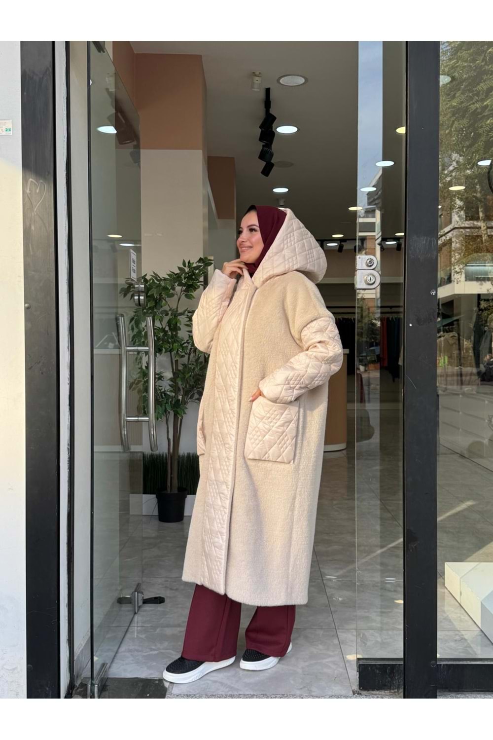 KAPÜŞONLU KAPİTONE ANGORA KABAN - KREM - 1