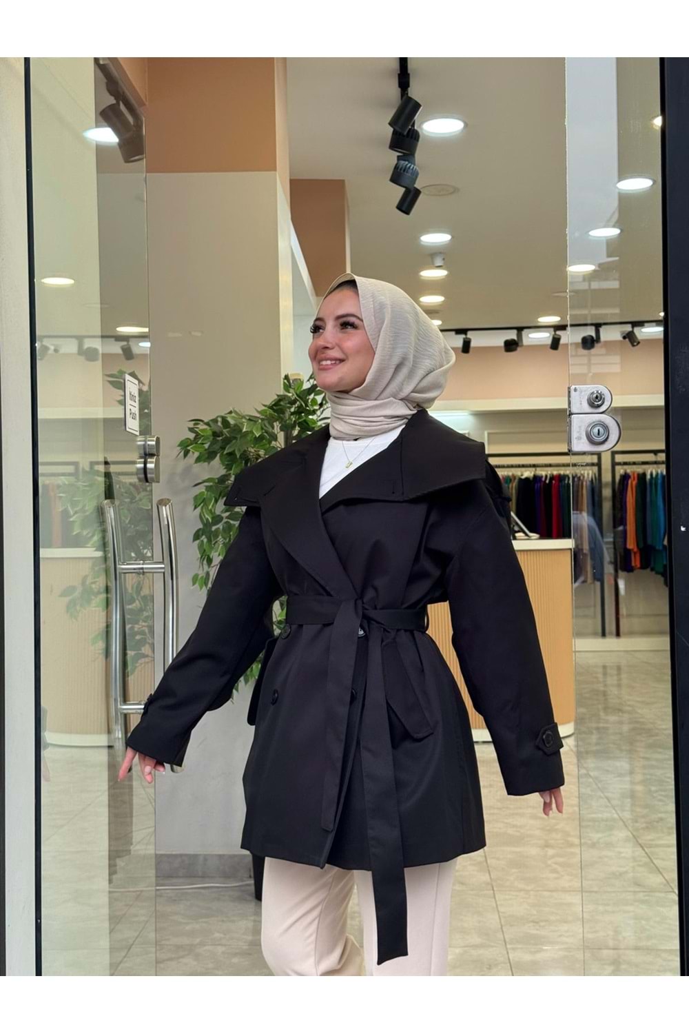 KISA TRENCH - SİYAH - STD