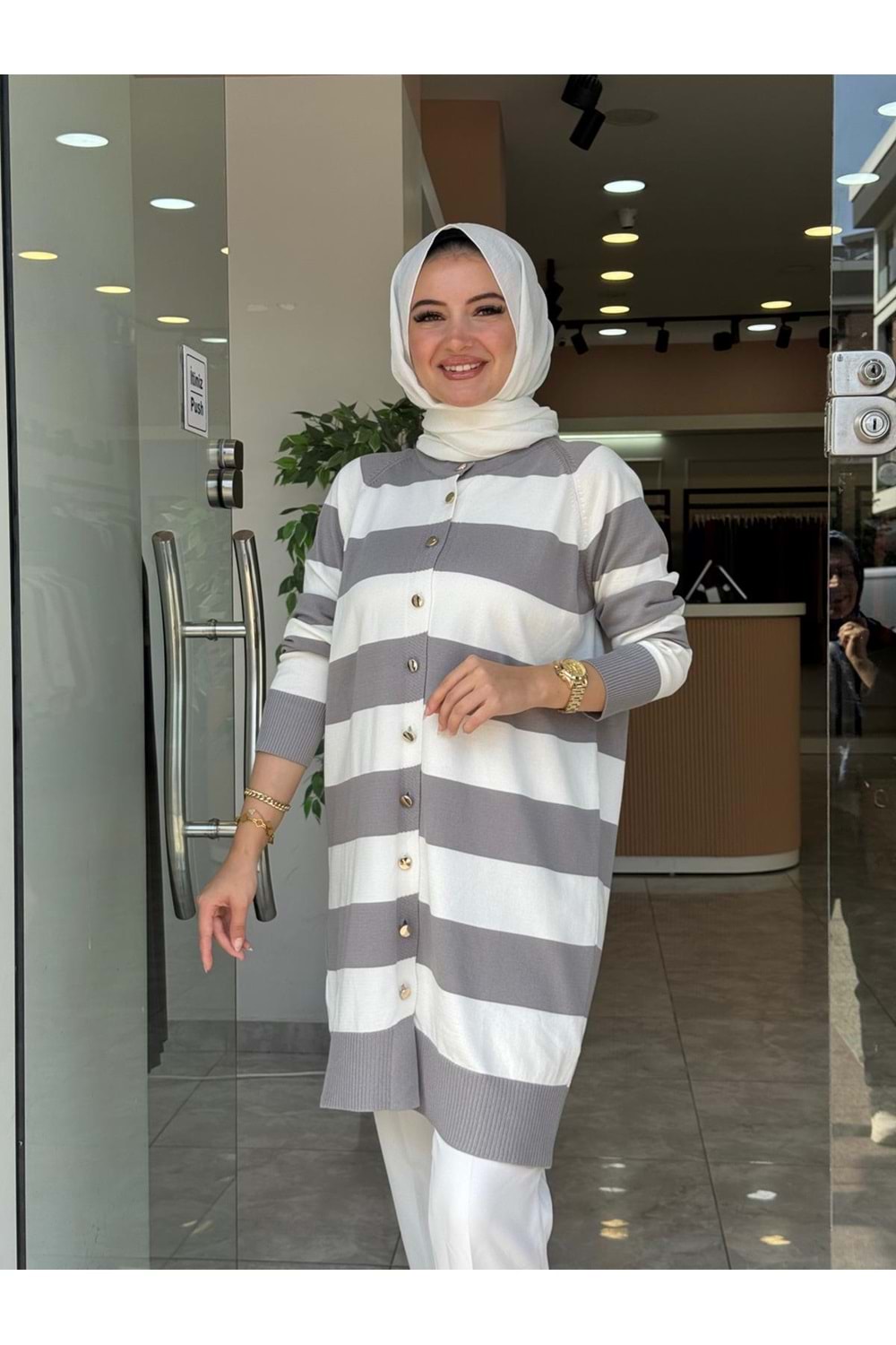 ÇİZGİLİ TRİKO HIRKA - GRİ - STD