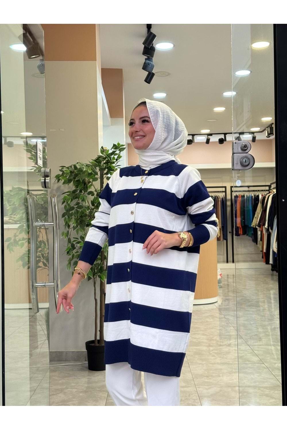 ÇİZGİLİ TRİKO HIRKA - LACİVERT - STD