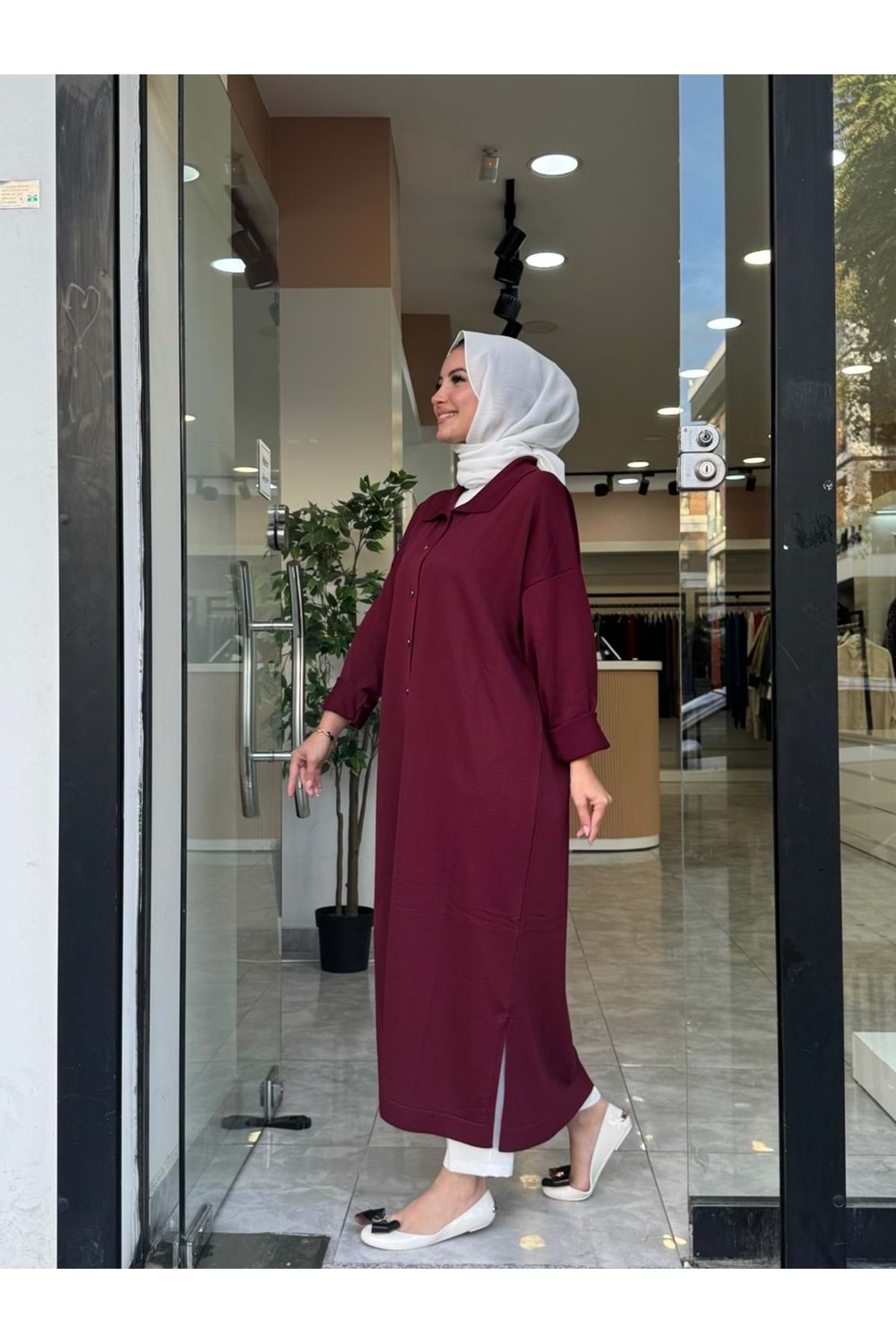 UZUN MERSERİZE HIRKA - BORDO - STD