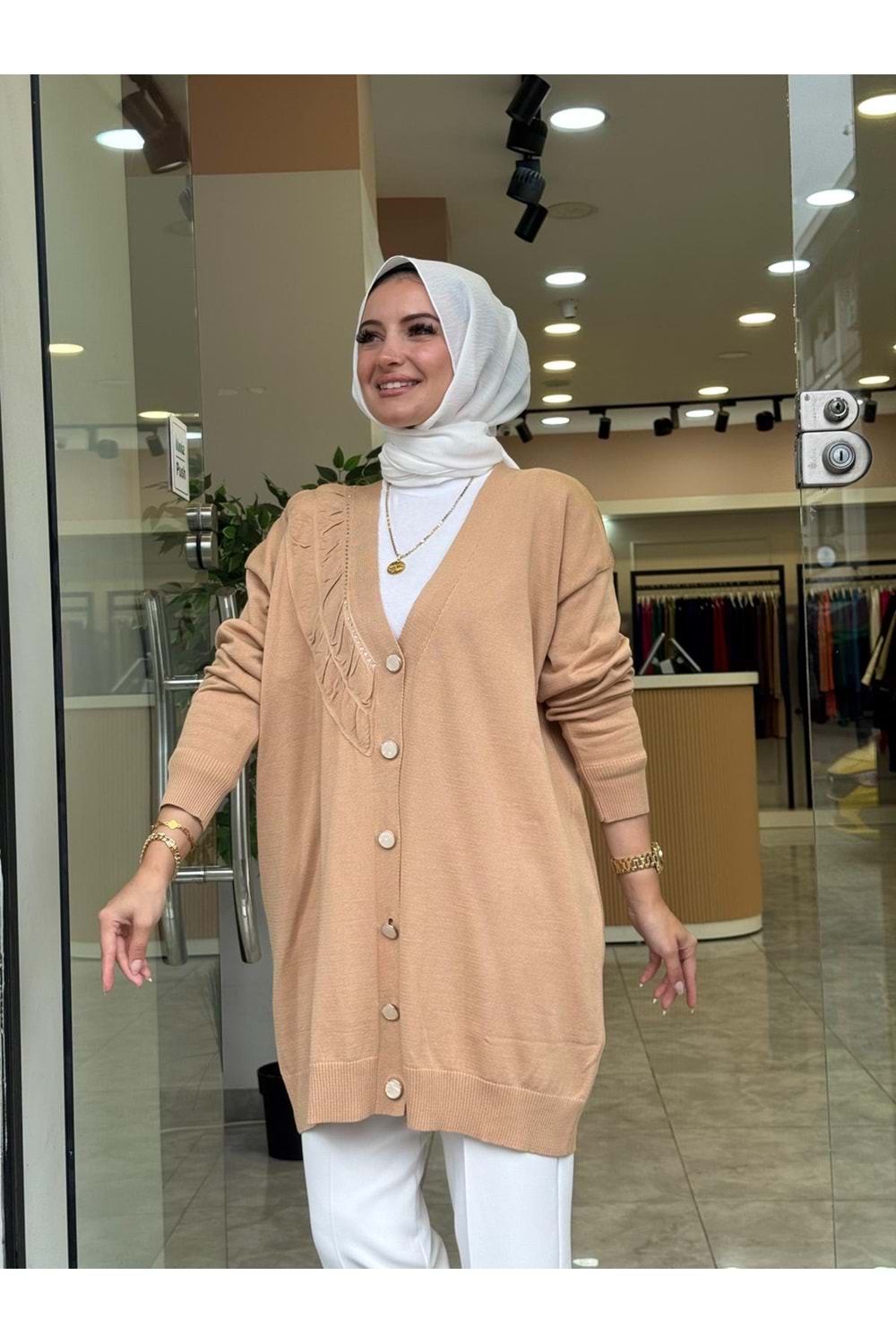 MERSERİZE BÜZGÜ DÜĞMELİ HIRKA - CAMEL - STD