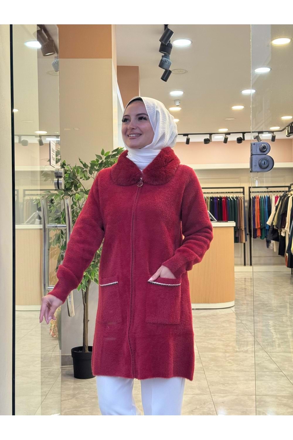 KISA KÜRK YAKA HIRKA - BORDO - STD