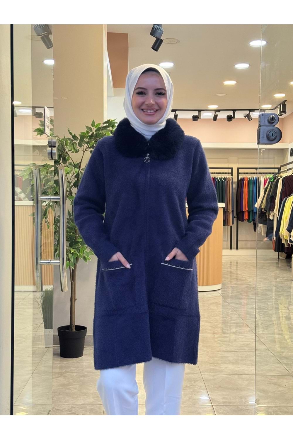 KISA KÜRK YAKA HIRKA - LACİVERT - STD