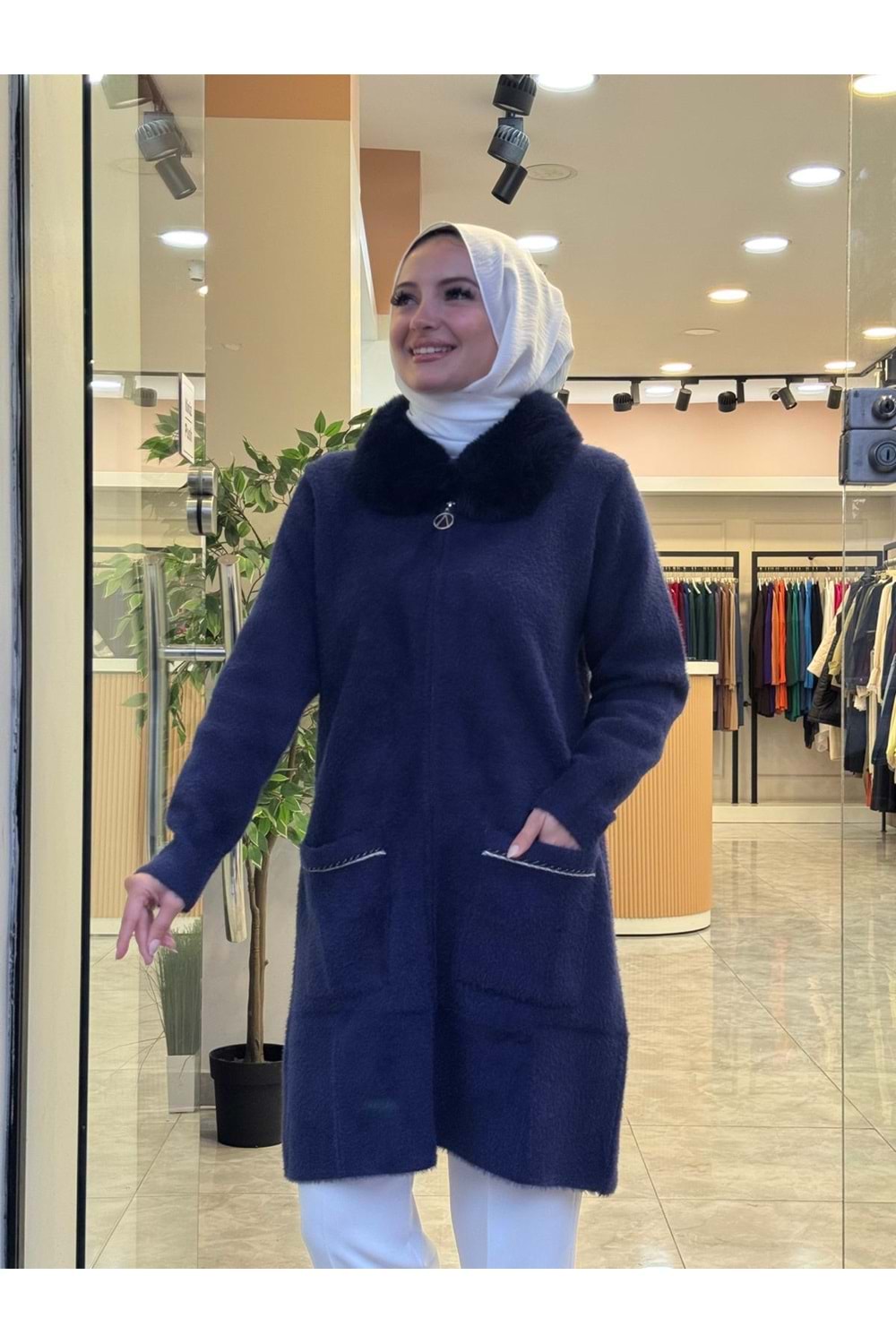 KISA KÜRK YAKA HIRKA - LACİVERT - STD