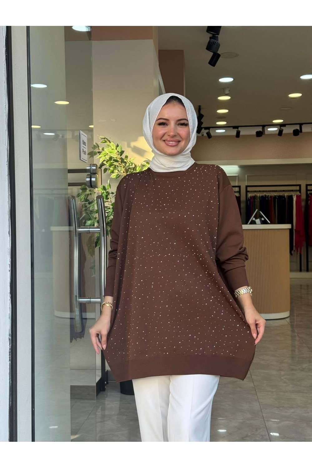 PULLU TUNİK - KAHVERENGİ - STD