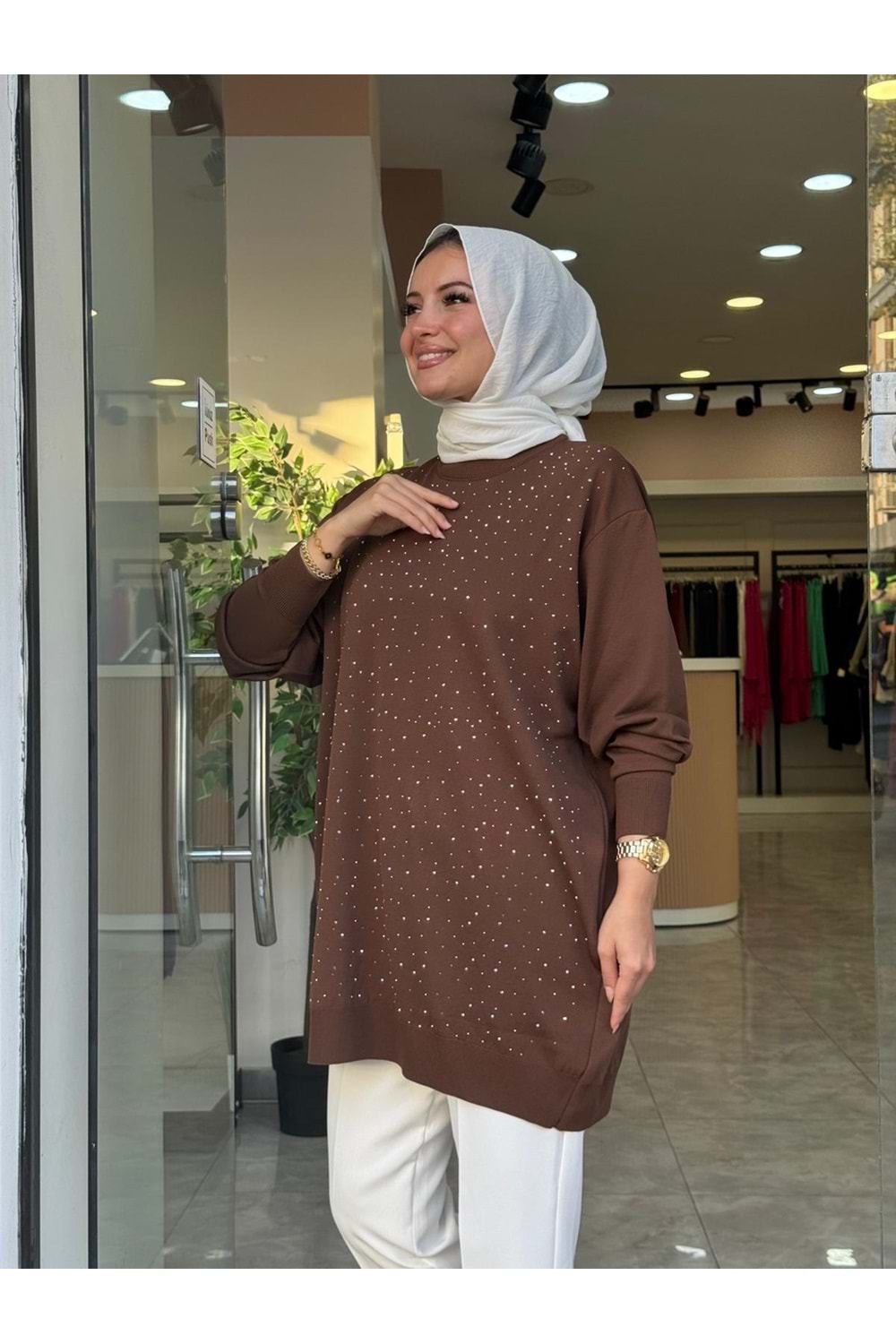PULLU TUNİK - KAHVERENGİ - STD