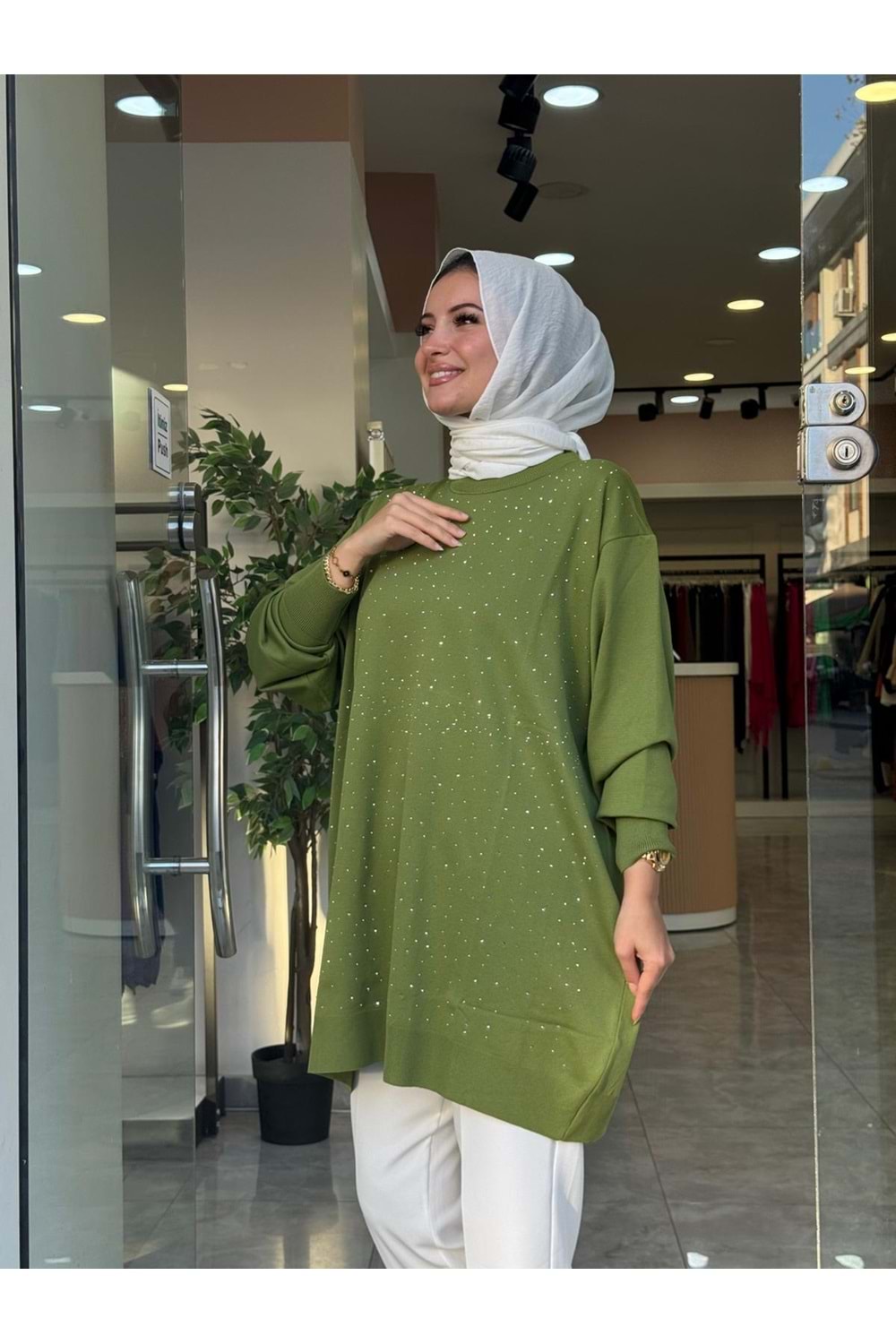 PULLU TUNİK - YAĞ YEŞİLİ - STD
