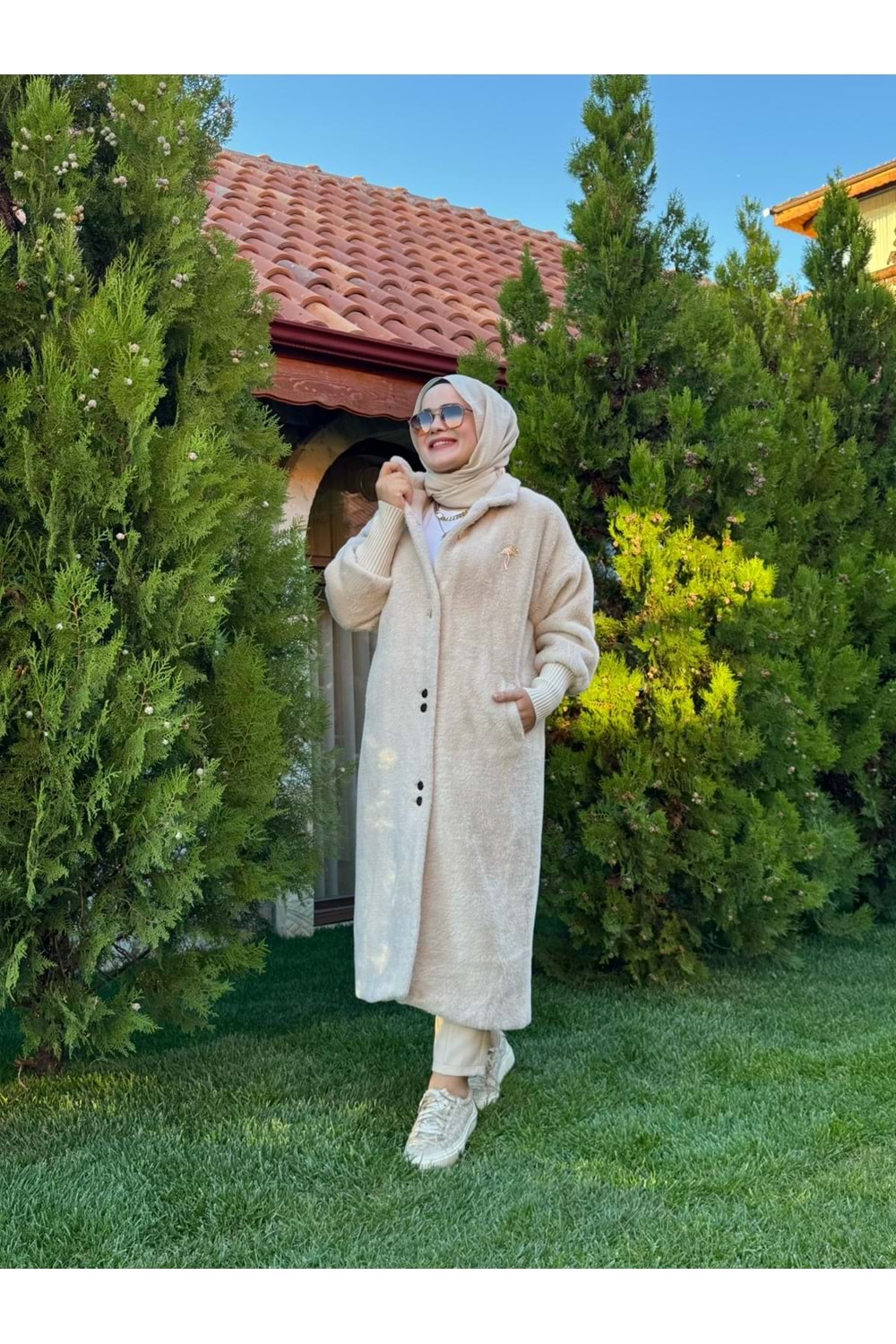 ANGORA UZUN DÜĞMELİ KABAN - CAMEL - 1