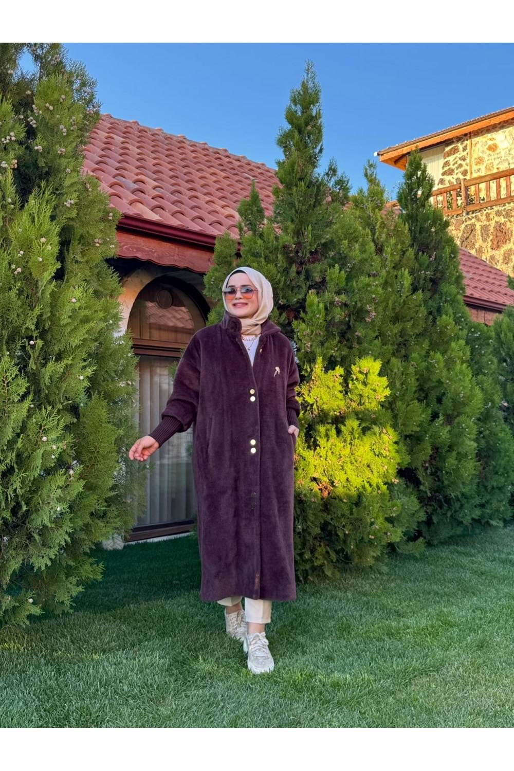 ANGORA UZUN DÜĞMELİ KABAN - KAHVERENGİ - 2