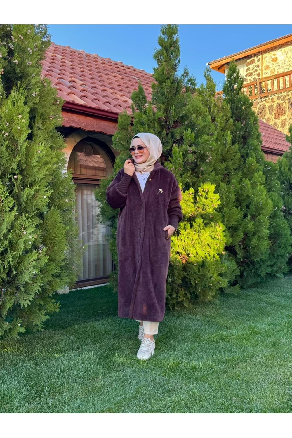 ANGORA UZUN DÜĞMELİ KABAN - KAHVERENGİ - 3