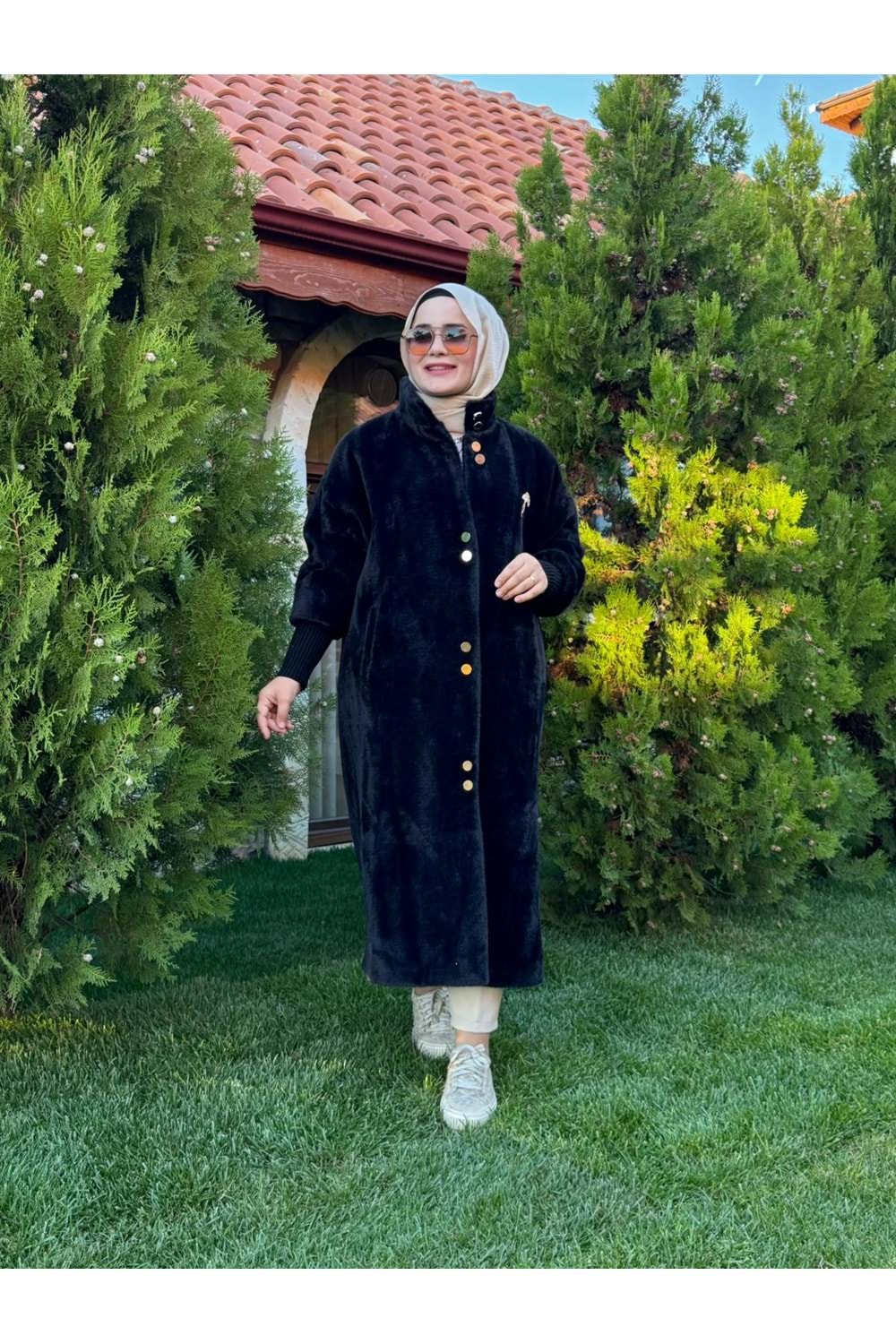 ANGORA UZUN DÜĞMELİ KABAN - SİYAH - 1