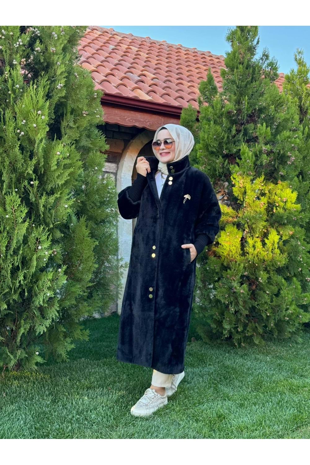 ANGORA UZUN DÜĞMELİ KABAN - SİYAH - 1