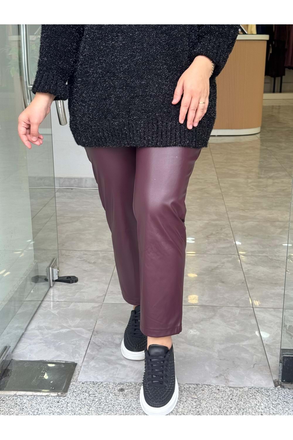 LAL DERİ PANTOLON - BORDO - 1