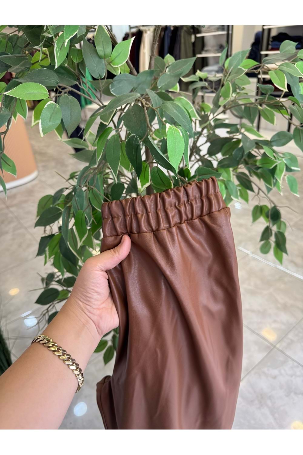 LAL DERİ PANTOLON - KAHVERENGİ - 1