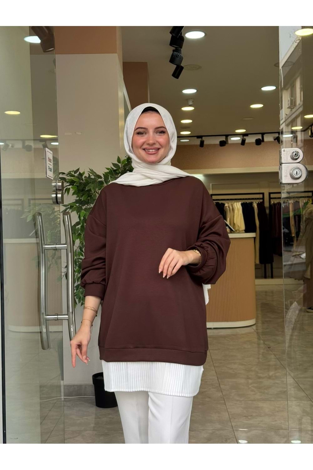 BASİC PİLELİ SWEAT - KAHVERENGİ - S-M