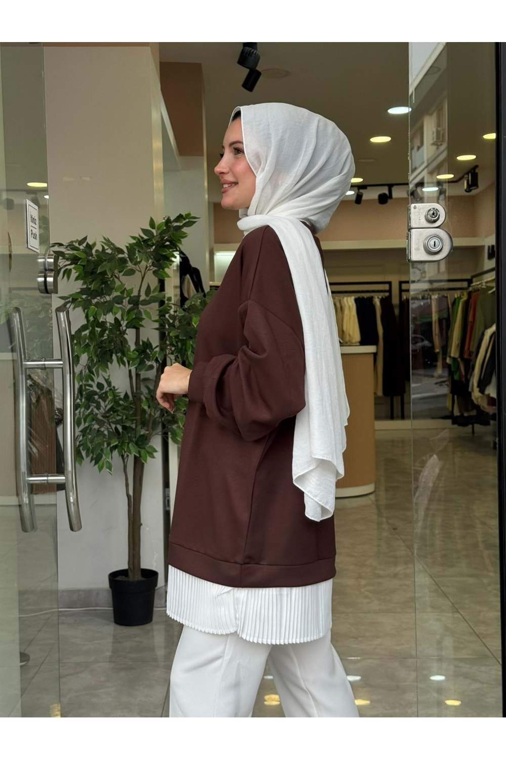 BASİC PİLELİ SWEAT - KAHVERENGİ - S-M