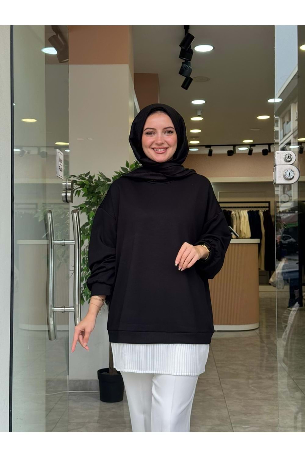 BASİC PİLELİ SWEAT - SİYAH - S-M