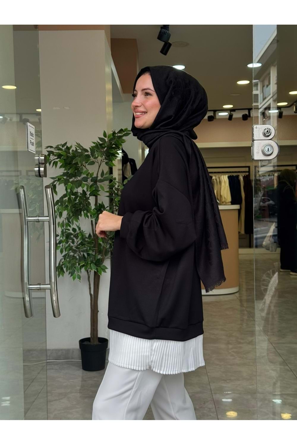 BASİC PİLELİ SWEAT - SİYAH - S-M