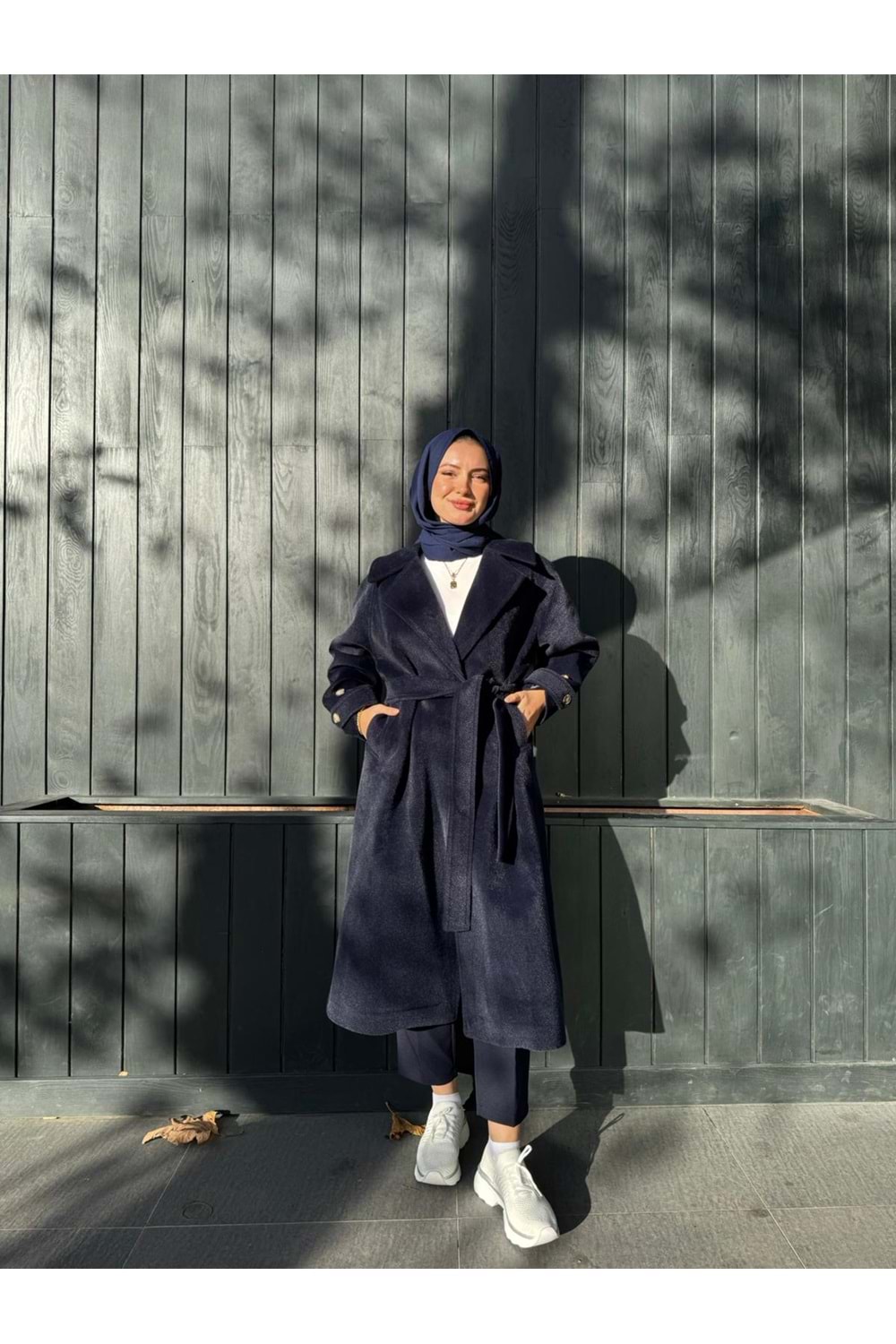 KUŞAKLI KAŞE KABAN - LACİVERT - STD