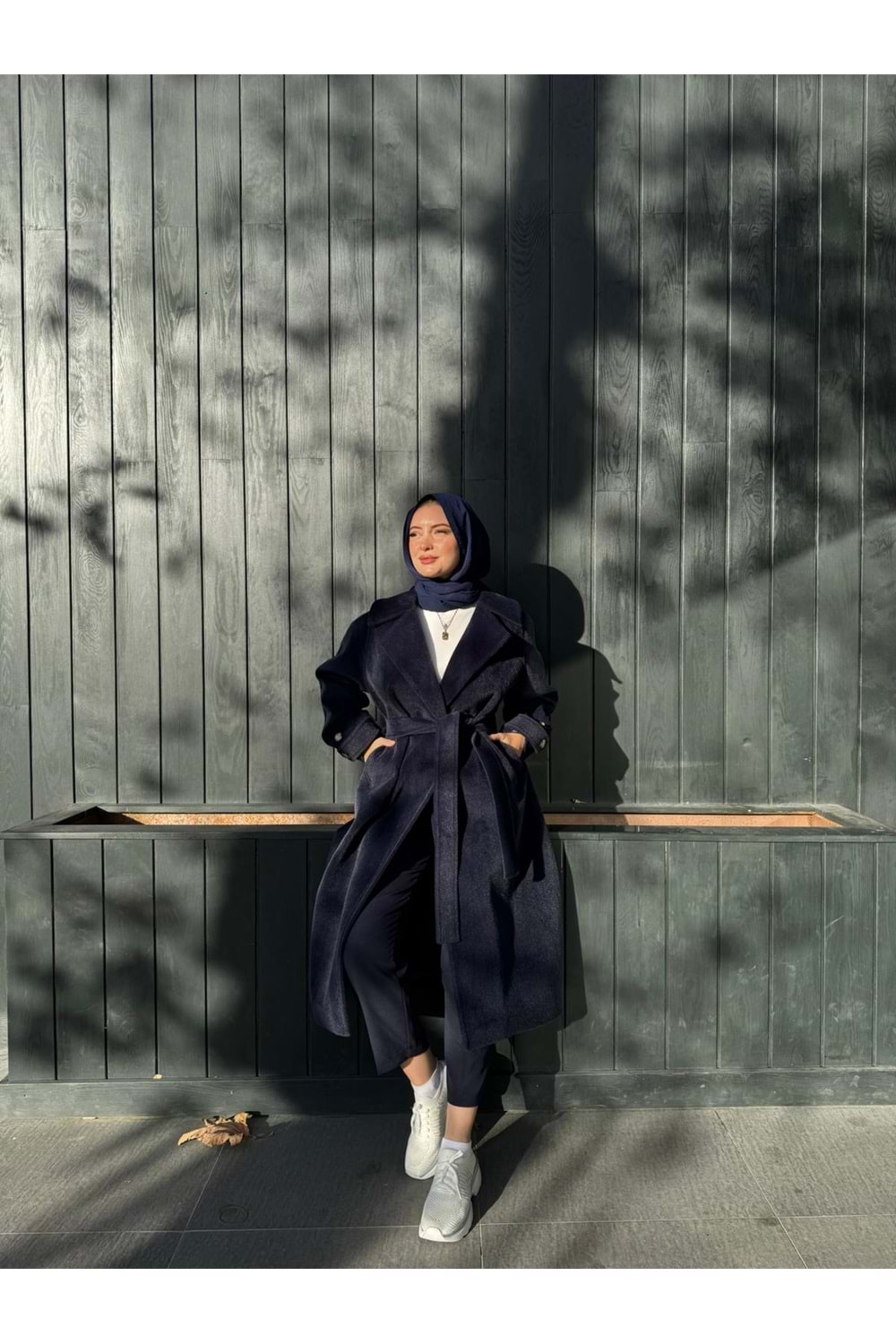 KUŞAKLI KAŞE KABAN - LACİVERT - STD