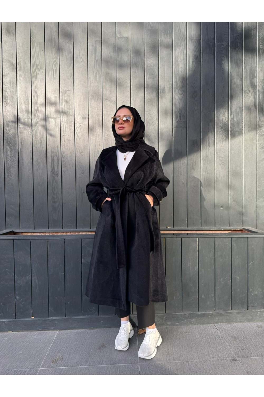 KUŞAKLI KAŞE KABAN - SİYAH - STD