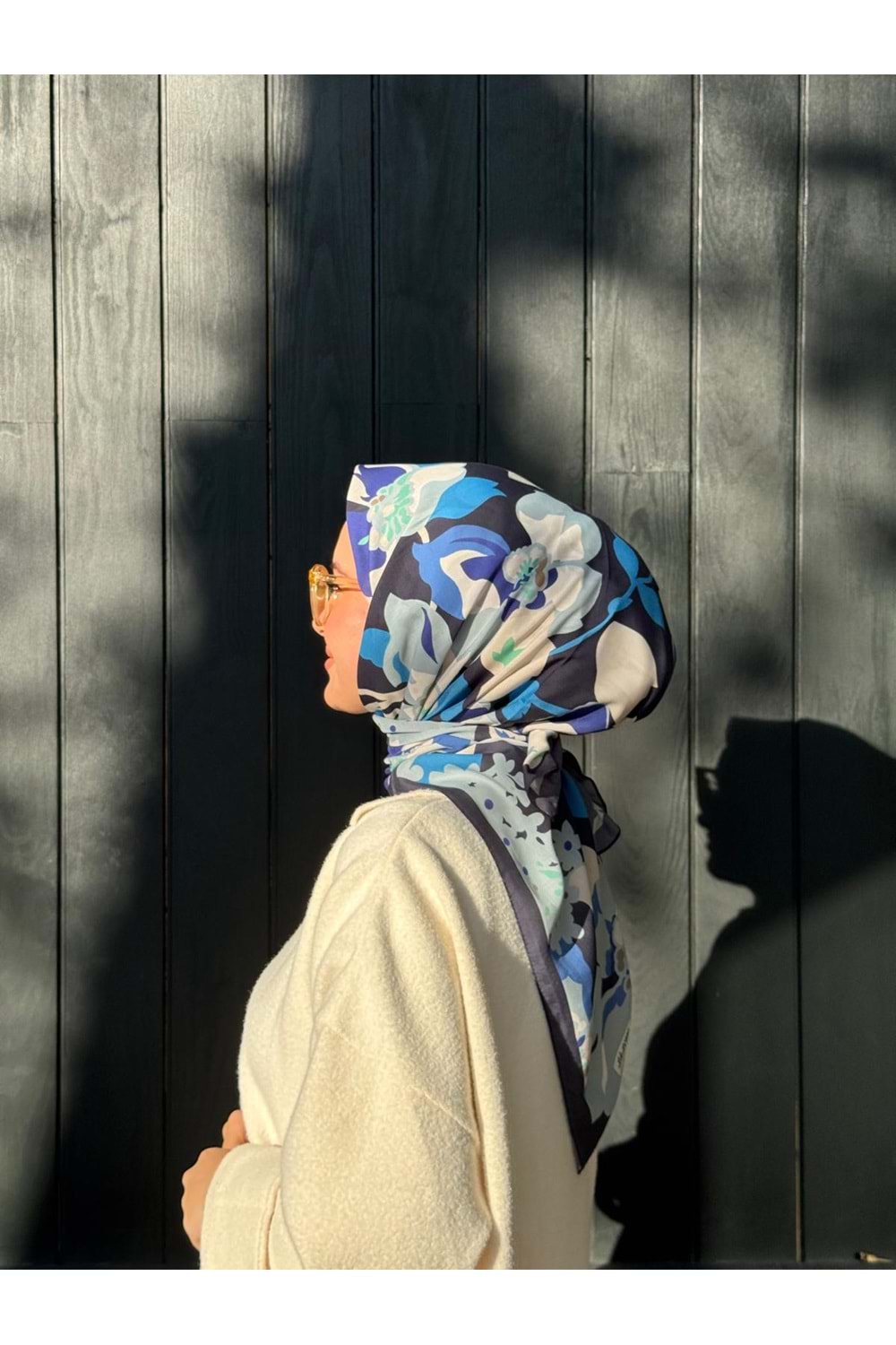 ÇİÇEK EŞARP - LACİVERT - STD