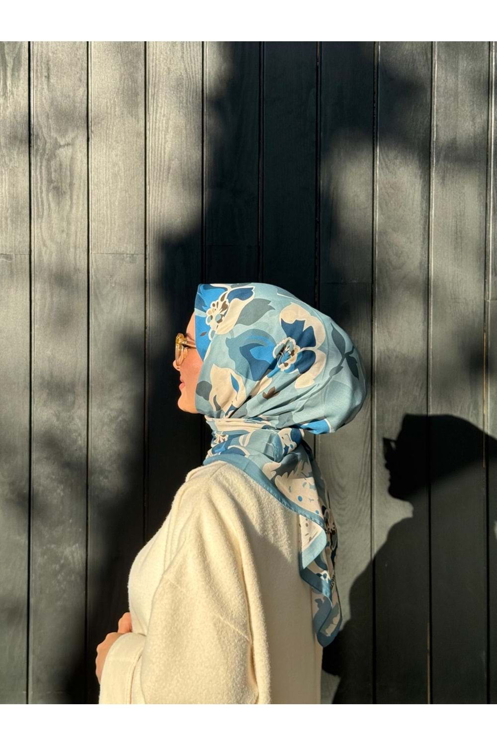 ÇİÇEK EŞARP - MAVİ - STD